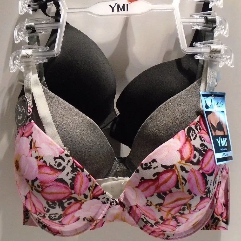 BRANDNEW YMI Women's Print and Solid Push-Up Bra Set, 3-Pac - Picture 2 of 16